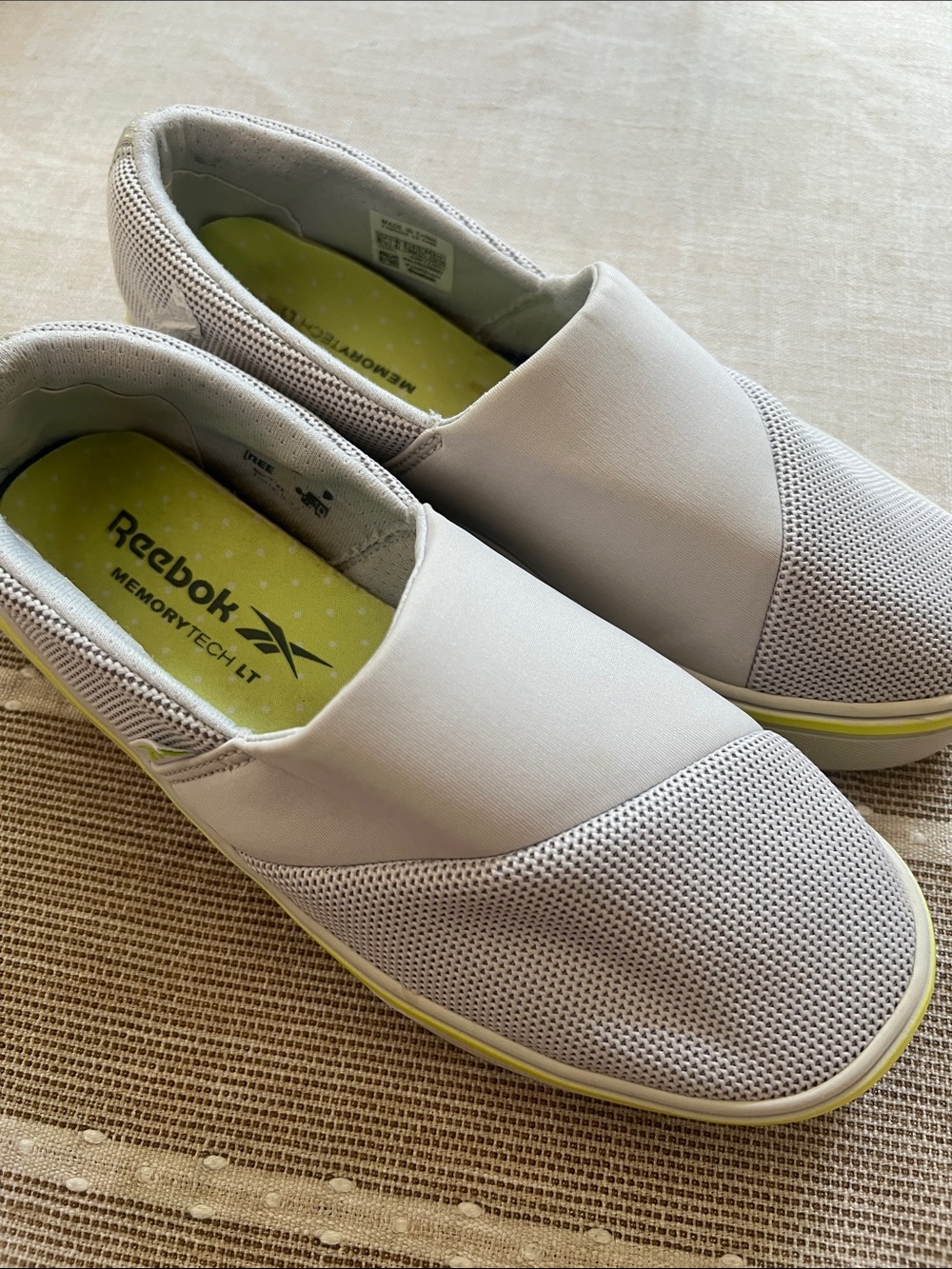 Reebok Light Gray Mesh Slip-On Shoes with Lime Accent